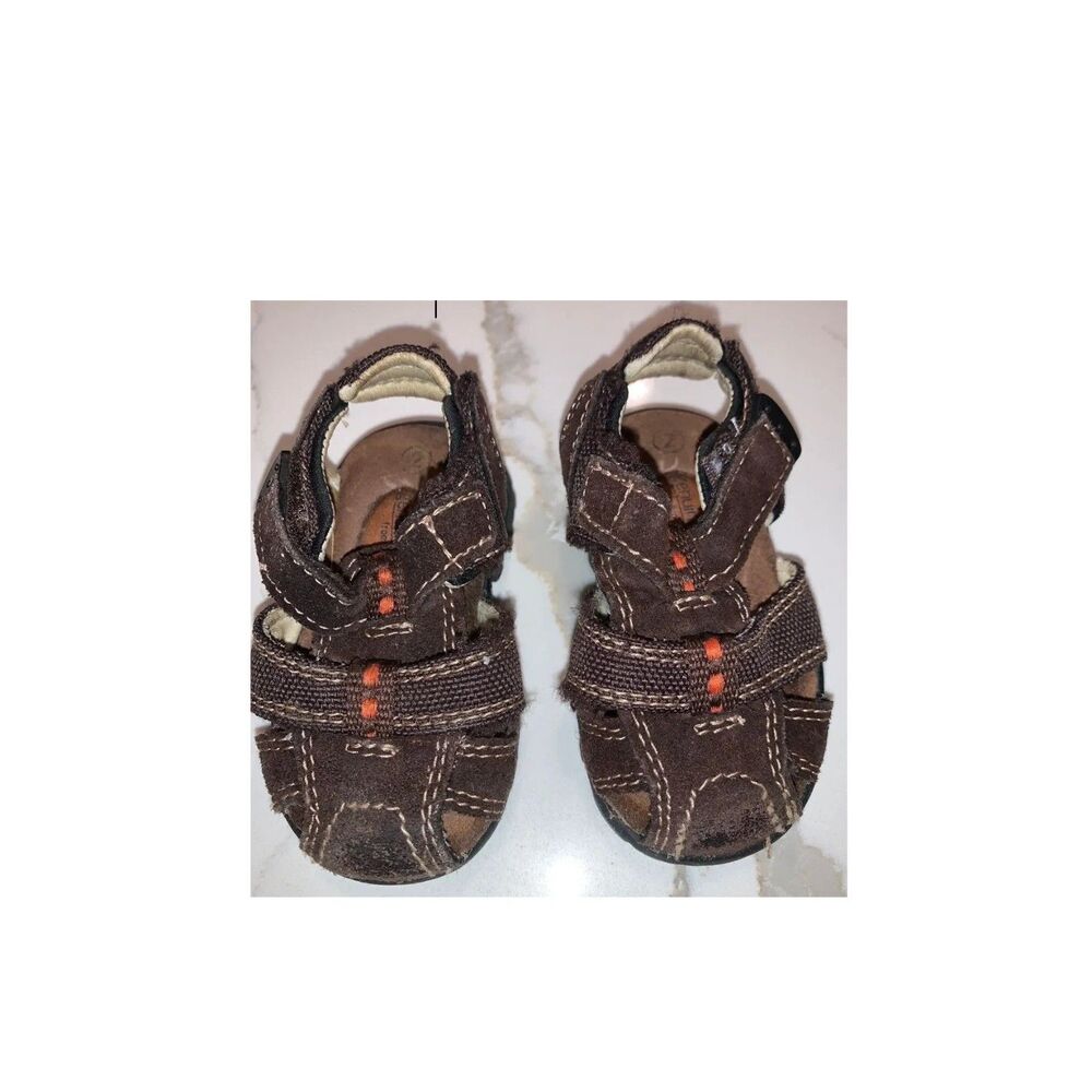 Genuine Kids by OSHKOSH Infant Baby Boys Leather Brown Sandals Hook Loop Size 2